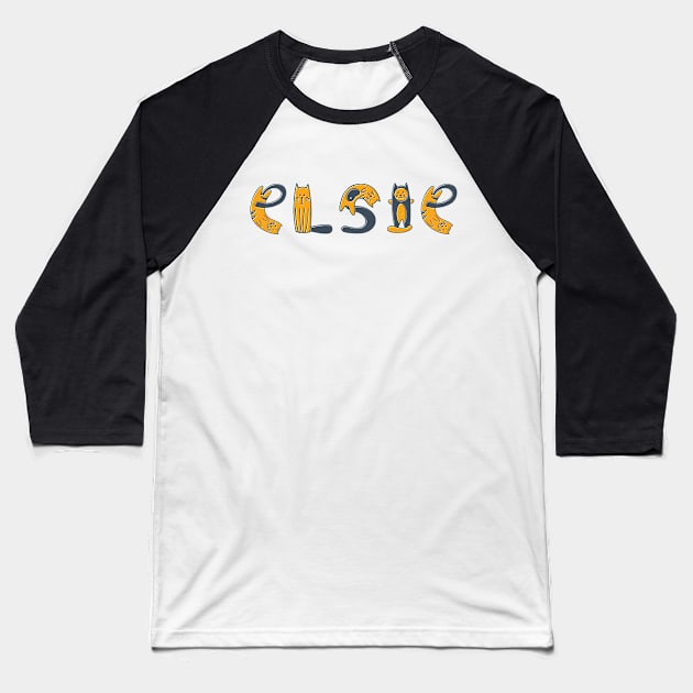 Elsie | Girl Name | Cat Lover | Cat Illustration Baseball T-Shirt by LisaLiza